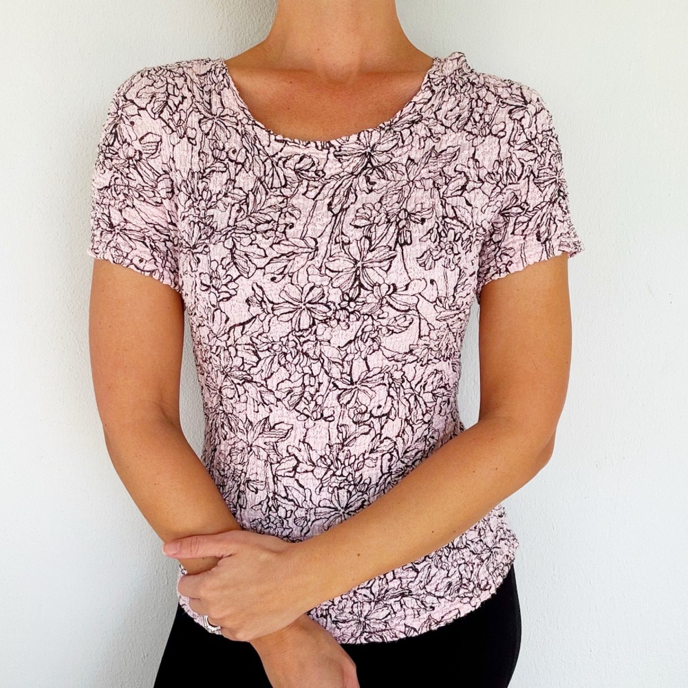 Croft & Barrow blush pink floral stretch short sleeve crepe tee size medium